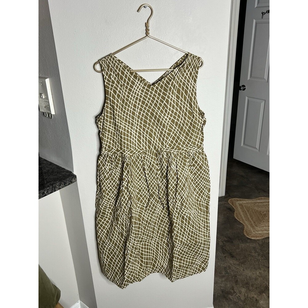 Toast Yellow Green Attice Print Poplin Dress UK 12 Md Cotton Silent Luxury